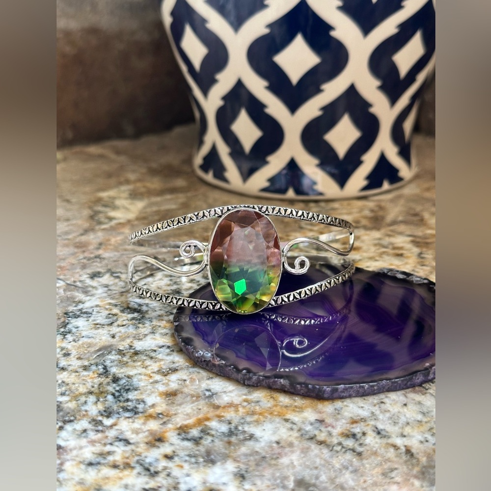 Hand Crafted Silver Bracelet with Multicolor Gemstone